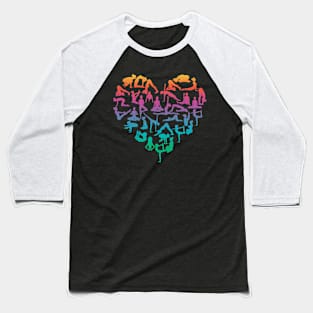 Colorful Yoga Poses Heart Baseball T-Shirt